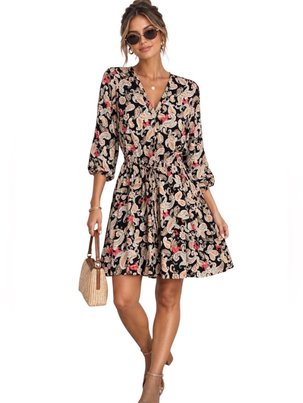 Robert Louis Multicolor Paisley Long Sleeve Dress